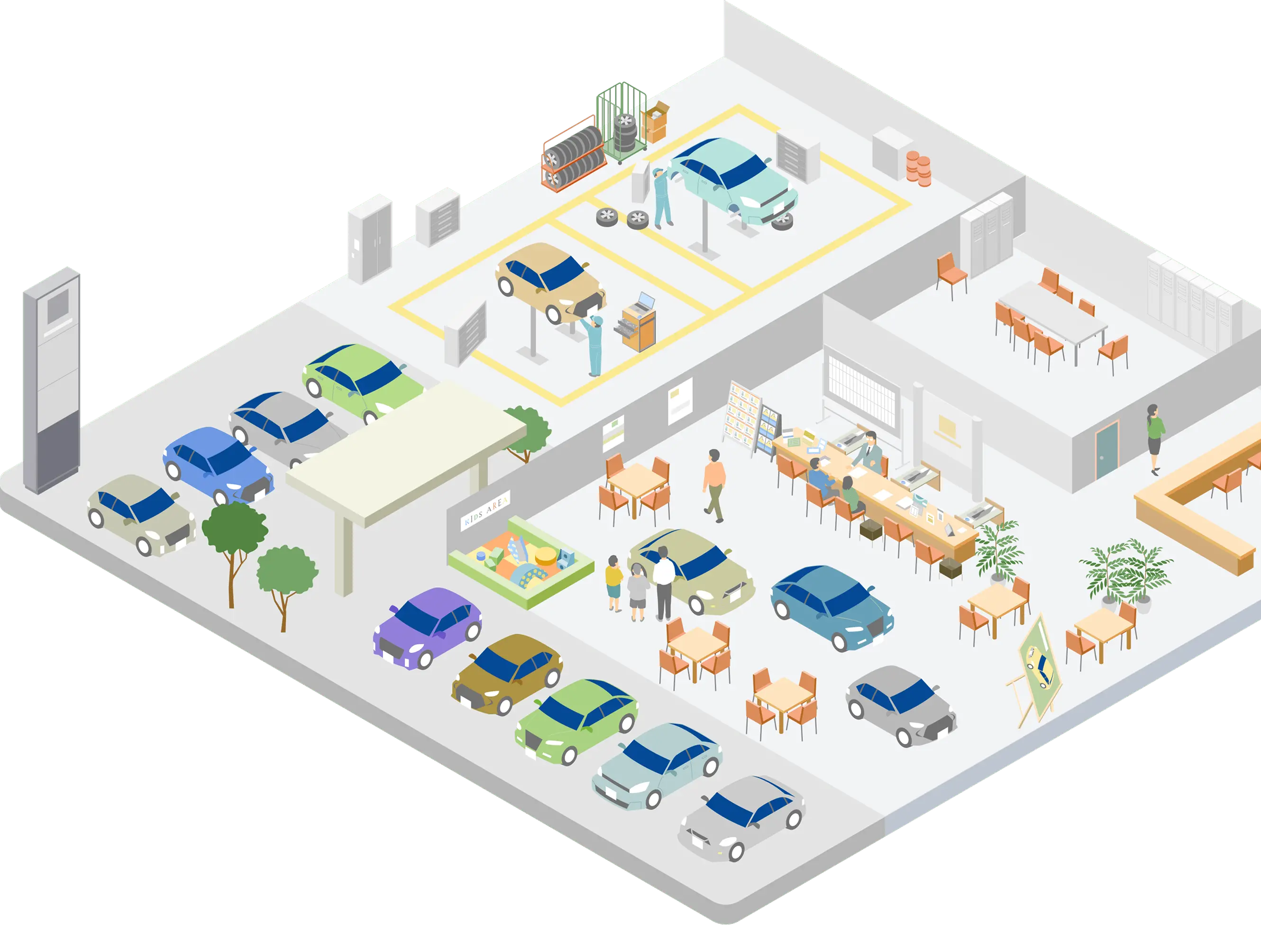 街の地図と施設が描かれたイラスト画像