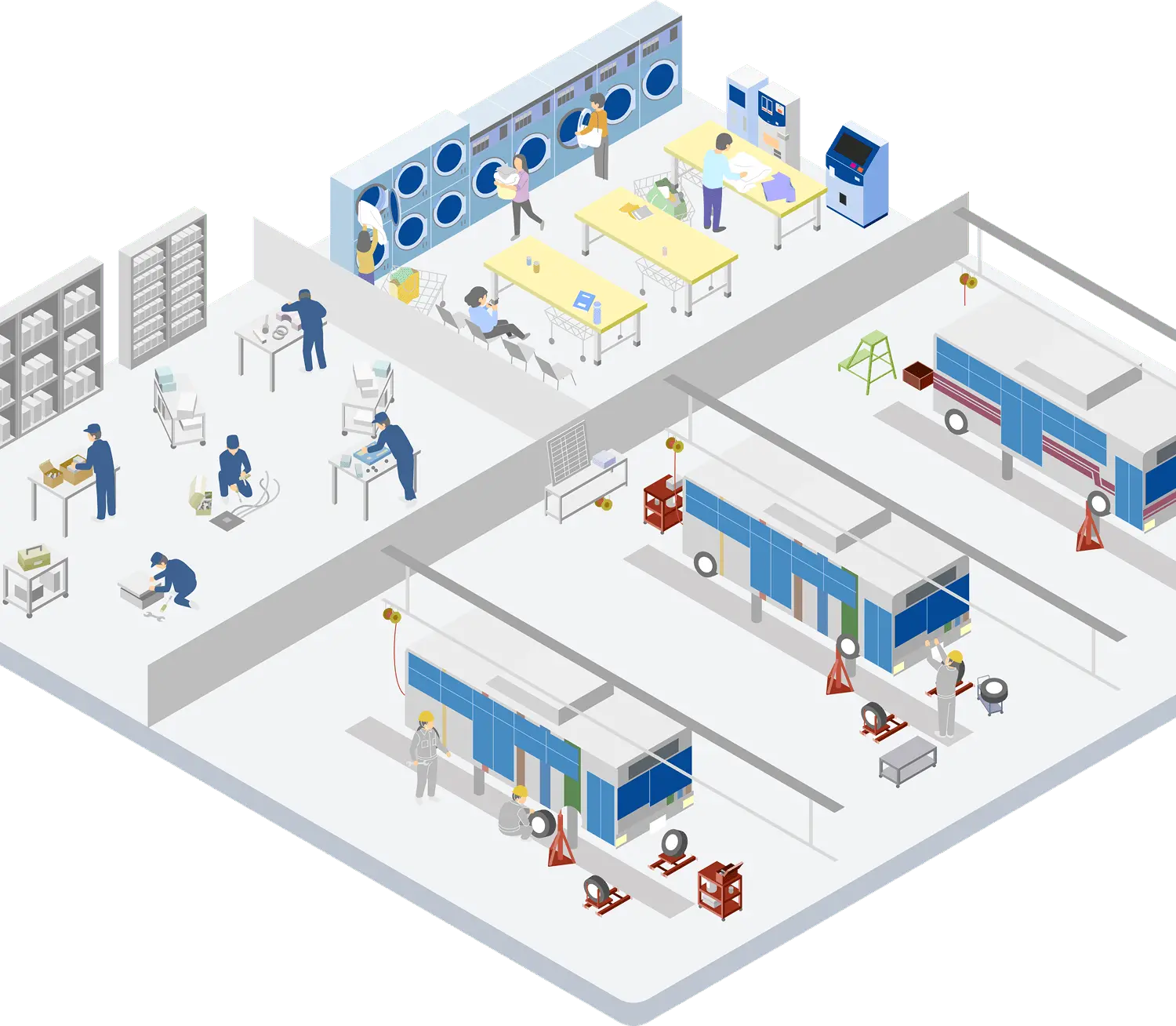 街の地図と施設が描かれたイラスト画像