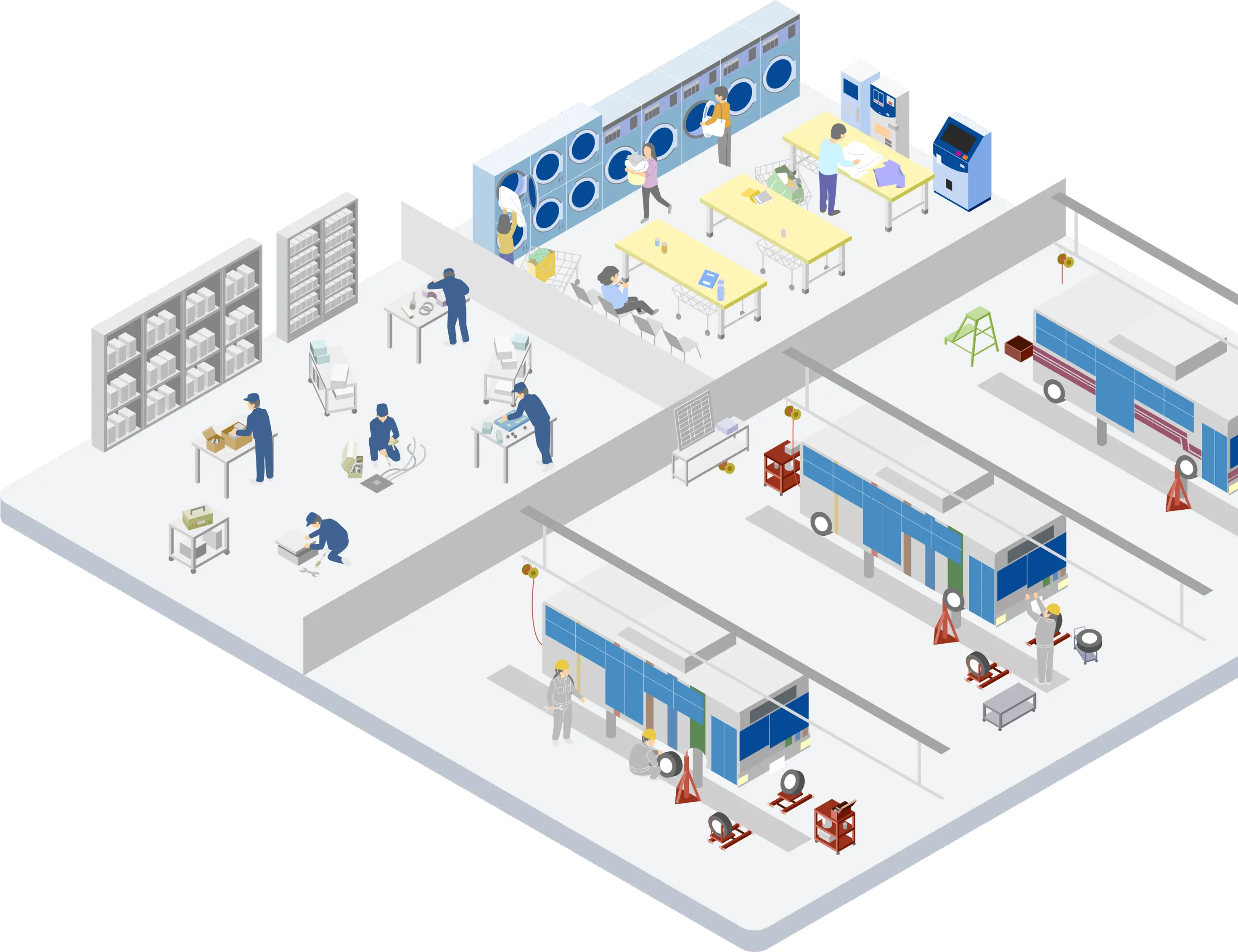 街の地図と施設が描かれたイラスト画像
